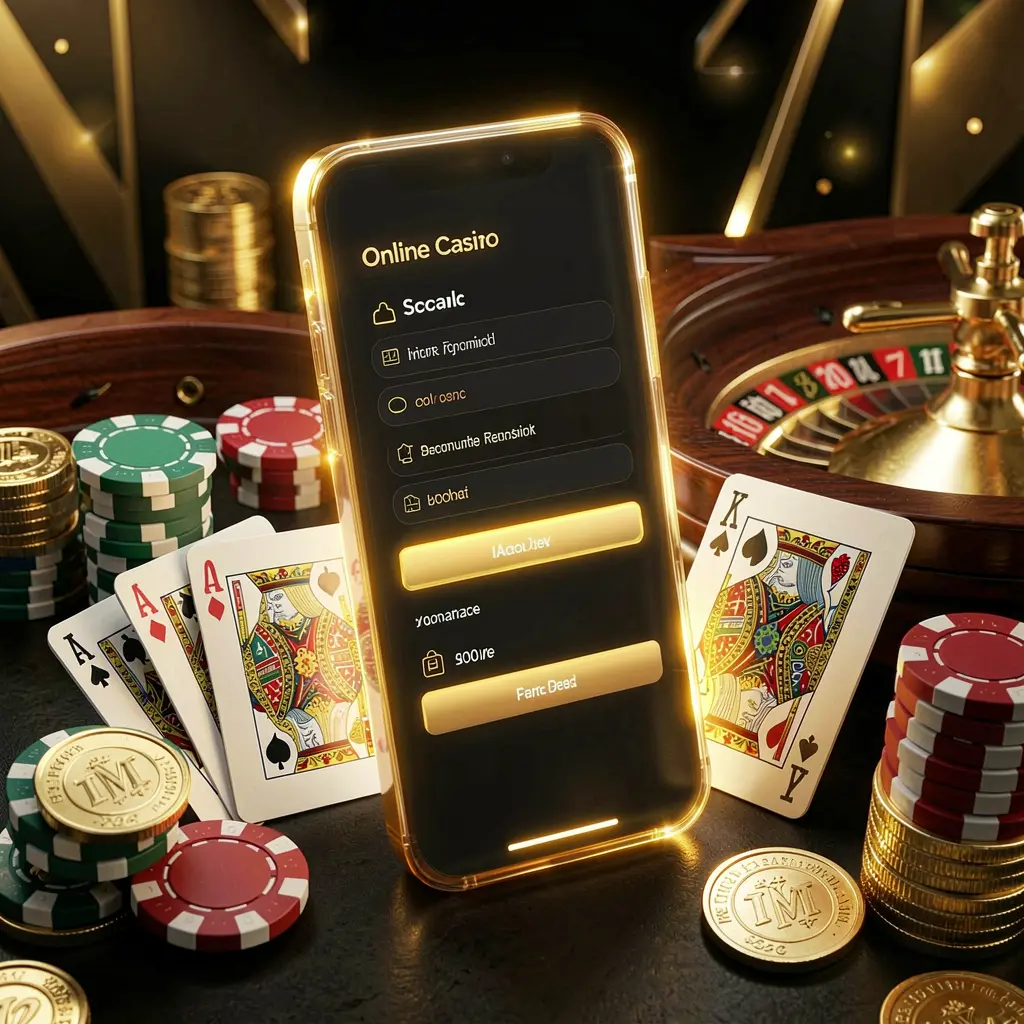 TK5678 online casino account portal with glowing smartphone, premium cards, chips, roulette wheel and coins on black and gold background with cinematic lighting TK5678 online casino account portal with glowing smartphone, premium cards, chips, roulette wheel and coins on black and gold background with cinematic lighting