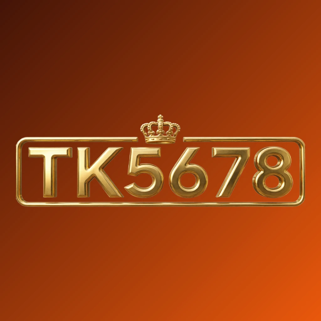 TK5678 luxury brand logo featuring a gold metallic crown above the letters in a horizontal rectangular wordmark with a transparent background